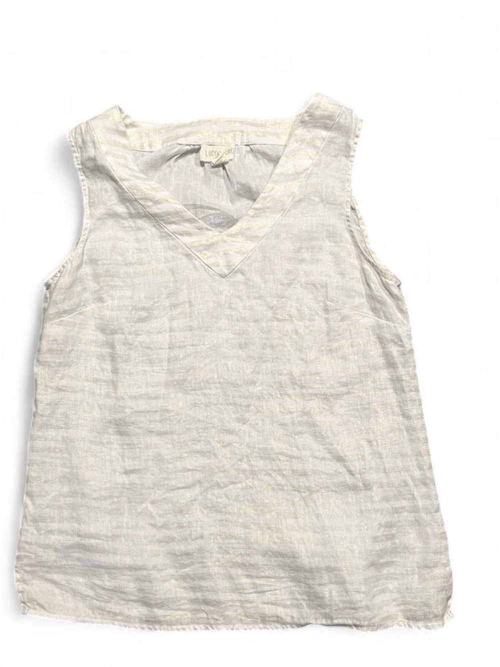 Lucy & Laurel Light Cream V-Neck Linen Tank 100% linen